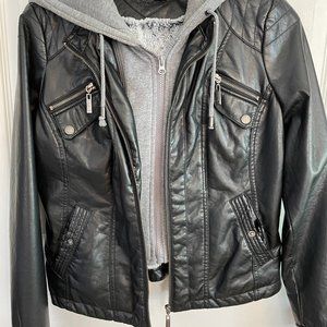 Faux Leather Hooded Jacket